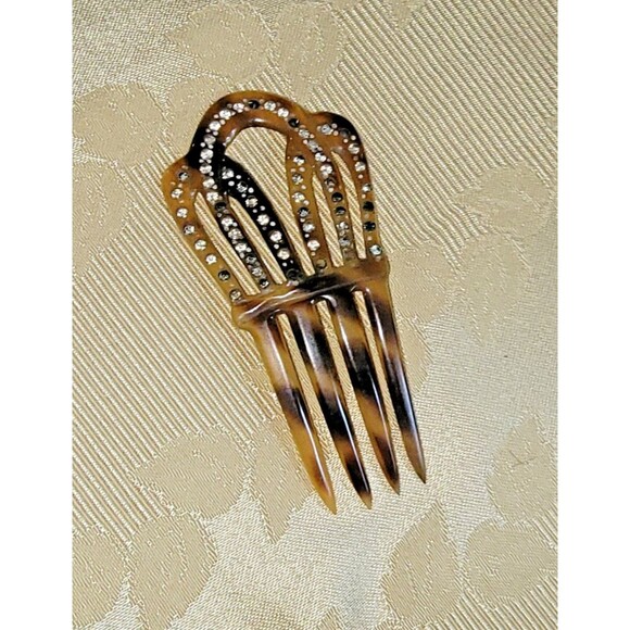 VTG Victorian hair comb faux Tortoise Shell hair ornament w/rhinestones - Picture 1 of 15